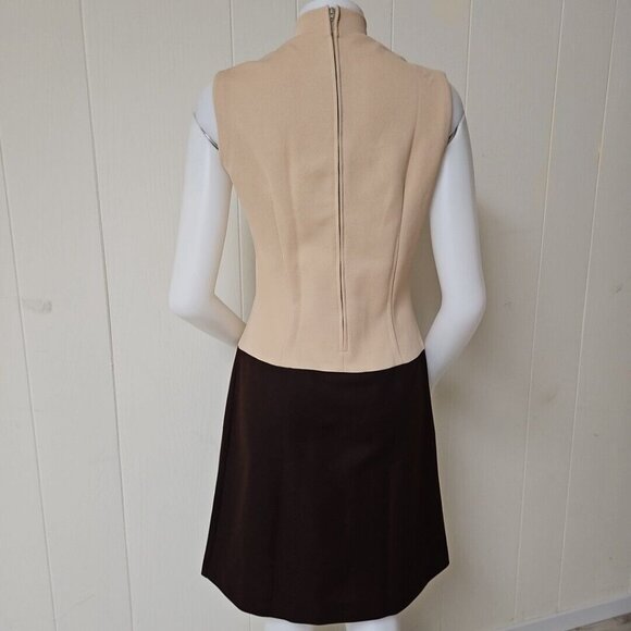 Vtg Hob Nobber Sheath Dress Womens S Brown Beige 60s Mod Double Knit Stretch - Picture 3 of 13
